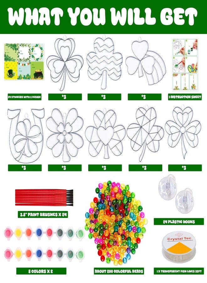 WorldBazaar St Patrick's Day Shamrock Suncatchers Crafts Kits Decorations 24 Sets DIY Lucky Irish Clover Window Paint Art Suncatchers Activities for Kids Family Classroom Party Favors - Image 3
